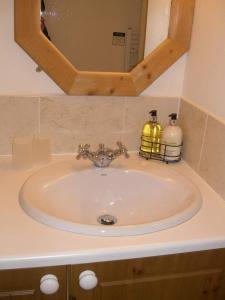 MontacuteMontacute Country Tearoooms B&B的浴室内的盥洗盆和镜子