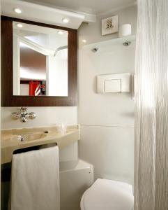 比亚里茨比亚里茨普瑞米尔经典酒店的一间带卫生间、水槽和镜子的浴室
