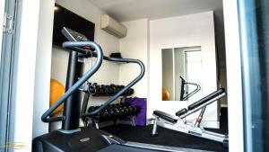纽卡斯尔冠美纽卡斯尔酒店的健身房设有两台跑步机和镜子