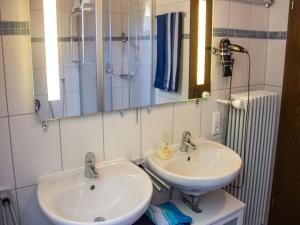 奥佩瑙Ferienwohnung am Hauskopf的浴室设有2个水槽、镜子和淋浴。