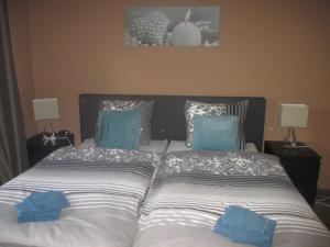 埃姆登Emderhaus的床上有2个蓝色枕头