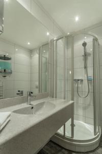 杜伊斯堡弗洛特尔杜伊斯堡索拉塔酒店的一间带水槽和淋浴的浴室