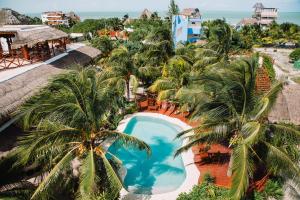 奥尔沃克斯岛Ensueño Holbox & Beach Club的享有度假村的空中景致,设有游泳池和棕榈树