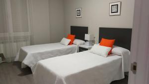 洛格罗尼奥San Anton Centro Apartment的两张带橙色枕头的床