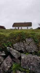 伊尼什莫尔岛Aran Thatch Cottage的山顶上一座石墙房子
