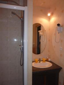 里摩日奥莱奈住宿加早餐酒店的浴室配有盥洗盆和带镜子的淋浴