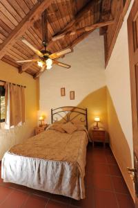 贝赫尔-德拉弗龙特拉维赫尔露营酒店的一间卧室设有一张床和木制天花板