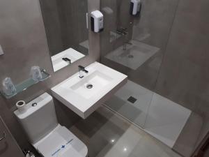 马拉加蒂洛斯旅馆的浴室配有白色卫生间和盥洗盆。
