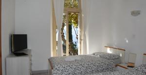 卢加诺卢加诺佛伦西酒店的一间卧室设有两张床、一台电视和一扇窗户。