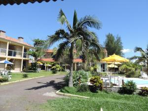 托雷斯Pousada Don Fernandes的度假村前的棕榈树,带游泳池