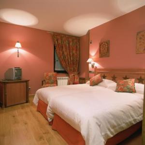 埃斯库瑙埃斯坦帕酒店的一间卧室配有一张大床和电视