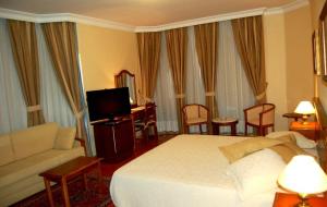 埃尔瓦斯杰丁酒店的酒店客房带一张床、一张桌子和椅子