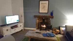 奈恩Seaforth Cottage.的客厅设有壁炉和电视。
