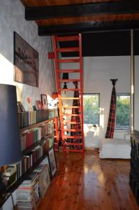 PlakhtyankaЧудо-Дом для Чудо-Людей的一间带红色梯子和书架的客厅