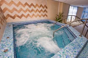 布达佩斯Rubin Wellness & Conference Hotel的酒店客房内的按摩浴缸