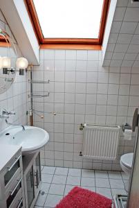 布德明gro_zuegige Ferienwohnung mit Kamin的一间带水槽和卫生间的浴室以及窗户。