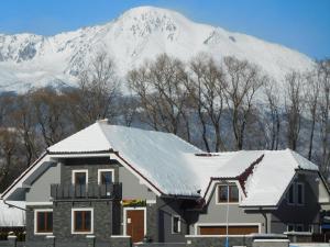 巴特佐维克TaTanKa apartments的雪覆盖的山前的房子