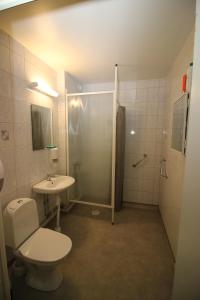 博伦厄博伦厄公寓旅馆的带淋浴、卫生间和盥洗盆的浴室