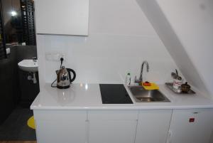 扎科帕内Studia "U Tomasza"的白色的小厨房设有水槽和水槽