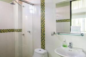 阿卡西亚斯Palma Real Hotel Boutique的一间带水槽、卫生间和镜子的浴室