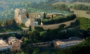 奥里亚Villino Monte San Michele的享有树木繁茂的大城堡的空中景致