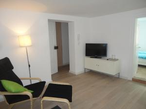班贝格巴姆贝格美丽的度假酒店的客厅配有平面电视和椅子