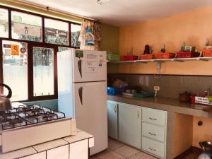 巴尼奥斯Hostal Princesa Maria的厨房配有冰箱和炉灶。