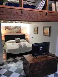 佛罗伦萨Suite Presto的一间卧室配有一张床,并在一间客房内配有电视。