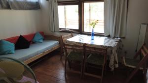 德尔迪阿布罗角Cabañas Pietragalla的一间配有沙发、桌子和窗户的客房