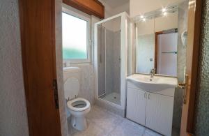 莱德罗Villa Bellavista的浴室配有卫生间、盥洗盆和淋浴。