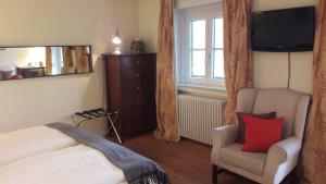 慕尼黑王子旅馆的一间卧室配有一张床、一把椅子和电视