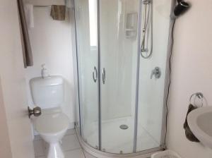 莫拉基莫拉基诺亚精品酒店的带淋浴、卫生间和盥洗盆的浴室