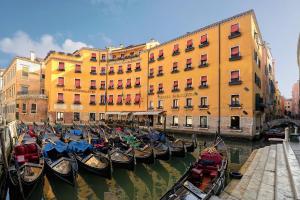 威尼斯阿尔伯高卡瓦乐图奥尔瑟罗公爵酒店的一群在水中,在一座建筑前的贡多拉