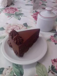 乌斯怀亚Posada del Valle的一块放在桌子上盘子上的巧克力蛋糕