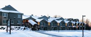 布罗蒙布罗蒙酒店的屋顶上一排积雪的房屋