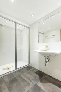 胡本Haus Maria的一间带玻璃淋浴和水槽的浴室