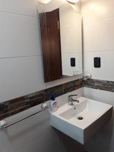 圣安娜Los Cardenales的浴室设有白色水槽和镜子