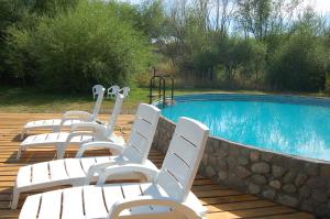 特来凡林拉艾斯丹诗酒店的一组坐在游泳池旁的白色椅子