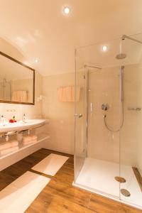 斯拉德明Landhaus Rosengartl的带淋浴和盥洗盆的浴室