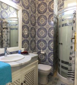 托泽尔达尔艾扎拉别墅的一间带水槽、卫生间和淋浴的浴室