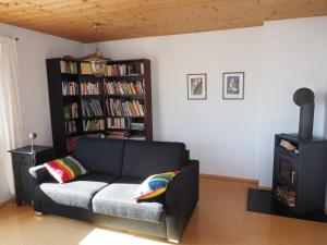 Brandenberg胡波纳公寓的带沙发和书架的客厅