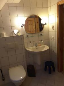 温特贝格Berghof Schmitte的一间带水槽、卫生间和镜子的浴室