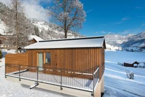 格罗萨尔Chalet Schiederhof的雪地中的木屋,带雪地覆盖的场地