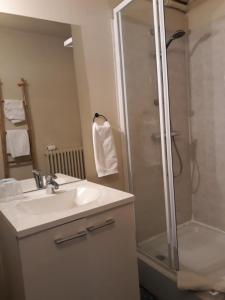 里永卡拉维勒酒店的一间带水槽和淋浴的浴室