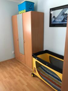 伏尔塔瓦河畔利普诺Apartment Lucy Lipno的一间卧室配有双层床和橱柜。
