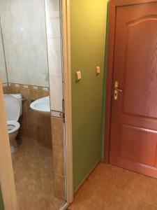 普里莫尔斯科Arkadia Guest House的一间带卫生间、水槽和门的浴室