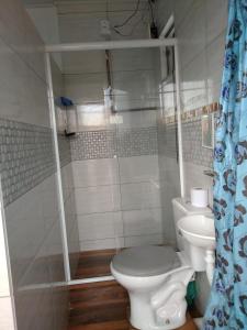 纳韦甘蒂斯Hospedagem Navegantes的一间带卫生间和淋浴的浴室