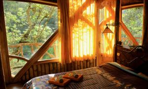 巴尼奥斯Finca Chamanapamba Guest House的一间卧室设有一张床和一个大窗户
