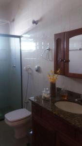 阿拉亚尔-杜卡布阿拉亚尔多卡博阁楼公寓的浴室配有卫生间、盥洗盆和淋浴。