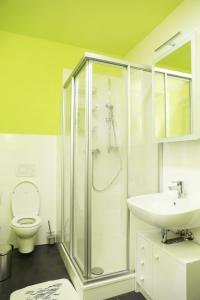 多森海姆海德堡夏洛特度假屋的带淋浴、卫生间和盥洗盆的浴室